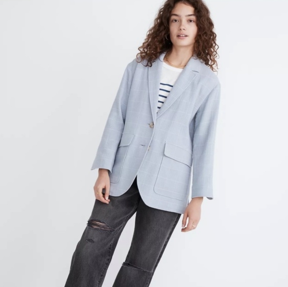 Madewell Cotton Linen Relaxed Larsen Blazer Mindowpane Linen